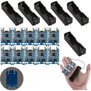 6 stuks 37 V 18650 batterijhouder kunststof behuizing opbergdoos met kabelleads + 10 USB-opladers type C 5 V 1 A met geïntegreerde bescherming