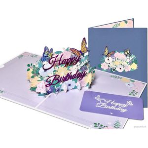 Popcards popupkaarten - Verjaardag Felicitatie Happy Birthday Vlinders Bloemen Jarig Verjaardagskaart pop-up kaart 3D wenskaart