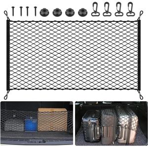 Kofferbaknet 110 x 60 cm universeel beschermnet organizer nettas met 4 haken elastisch opbergnet voor auto SUV van nylon.