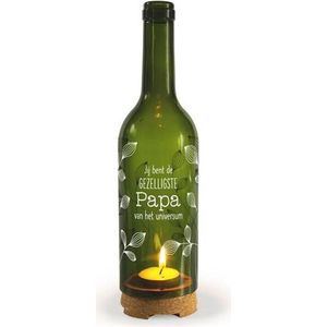 Vaderdag - Cadeau - Wijnfles met waxinelichtje - Jij bent de gezelligste Papa van het universum - In cadeauverpakking met gekleurd lint