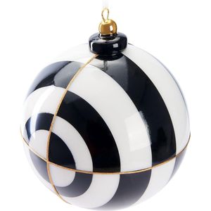 BRUBAKER Premium Kerstballen Met Cirkelpatroon, 10 Cm, Glazen Boombal Met Porseleinen Toppen, Handgemaakt, Kerstboomdecoratie, Kerstballen, Zwart/Wit En Goud