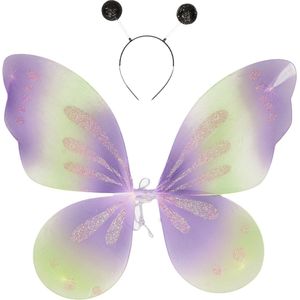 Vlinder verkleed set - vleugels en diadeem - paars - kinderen - carnaval verkleed accessoires