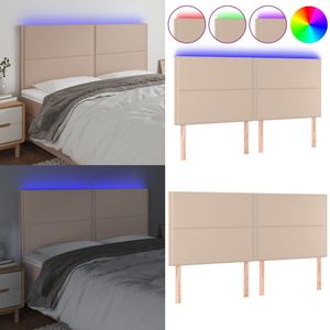 vidaXL Hoofdbord LED 180x5x118/128 cm kunstleer cappuccinokleurig - Hoofdbord - Hoofdborden - Hoofdeinde - Houten Hoofdbord