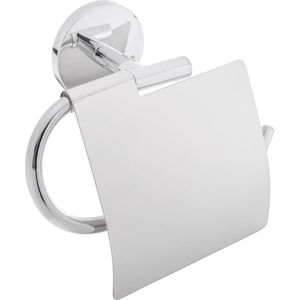 PrimeMatik - Verchroomde toiletrolhouder met deksel voor toiletpapier model Renne