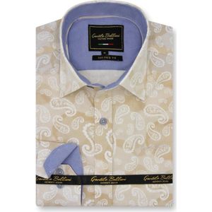 Heren Overhemd - Slim Fit - Luxury Paisley - Beige - Maat XL