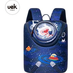 Uek kids- one-piece style backpack S- rugzak met charm sleutelhanger en stickers - jongens- donkerblauw -78-116CM