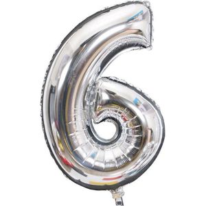 Cijfer Ballon nummer 6 - Helium Ballon - Grote verjaardag ballon - 32 INCH - Zilver  - Met opblaasrietje!