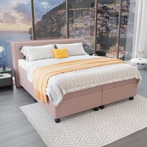 Mörgenn - Boxspring Capri - Pocketvering Boxen én Matrassen - Oud Roze - 200x200 cm - Inclusief Dekbed en Kussens