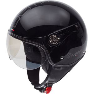 DEMM Fashion Scooterhelm met Zonnevizier - Geschikt als Scooter Brommer Motor Snorfiets helm - Retro Vespa Scooterhelm - Volwassenen - XXL - Zwart - Jethelm incl Gratis helmtas