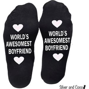 SilverAndCoco - Boyfriend / Gekke Vrolijke Sokken Foute Kleding / Leuke Grappige Valentijn Dikke Warme Heren Socks / Verjaardag Sok Outfit Katoen / Mannen Valentijns cadeau voor hem met Tekst Vriend Vriendje Liefde - World's Awesomest Boyfriend