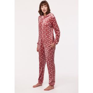 Woody Studio onesie velours meisjes/dames - roze - bolletjes - 232-12-YOB-V/956 - maat S