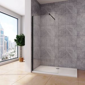 Inloopdouche 130x200cm zwart+70-120cm Stabilisatiestang,8mm NANO EasyClean veiligheidsglas