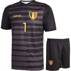 Belgie Keeperstenue Courtois - Voetbaltenue Kinderen - Shirt en Broekje - Jongens en Meisjes - 140 - Zwart