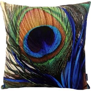 Peacock Feather Pauw Kussenhoes | Katoen - Linnen | 45 x 45 cm