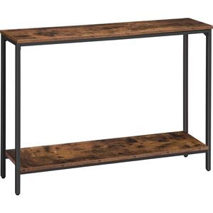 FURNIBELLA - Consoletafel met opbergplank, 120 cm sofatafel, industriële instaptafel, stevig metaal voor woonkamer, kantoor, eenvoudige montage, rustiek bruin EBF20XG01