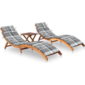 vidaXL - Ligbedden - 2 - st - met - tafel - en - kussens - massief - acaciahout