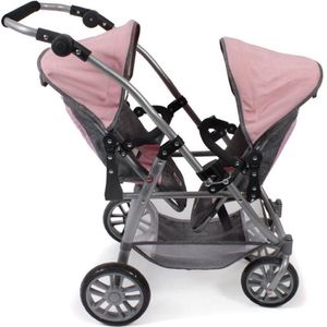 Bayer Chic 2000 - Tweeling Poppenwagen Vario - Melange Grijs Roze