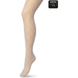 Bonnie Doon Dames Ruiten Panty 30 Denier Off White maat L/XL - Chique Panty - Ruit Dessin - Brede Boord - Comfort - Ruitjes - Diamant - Geruite Print - Rhombus Tights - Feestelijk - Gebroken Wit - Ecru - Crème - Ivory - BP201911.250