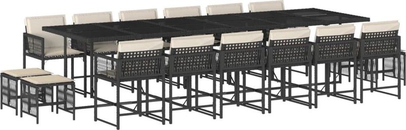 vidaXL - 17-delige - Tuinset - met - kussens - poly - rattan - zwart
