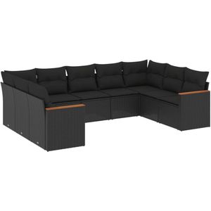 vidaXL Loungeset - Loungesets - Tuinset - Tuinbank - 9-delige Loungeset met kussens poly rattan zwart