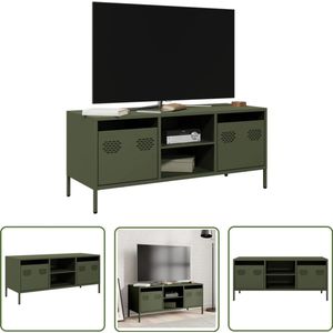 The Living Store Tv-meubel 101,5x39x43,5 cm koudgewalst staal olijfgroen - Tv-meubel - Industrieel Tv-meubel - Koudgewalst Staal - Olijfgroot - Tv Stand