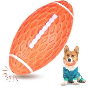 Kauwspeelgoed, hondenbal voor honden, hondenspeelgoed, onverwoestbaar, voor agressieve kauwers, rugby kauwbal met pieper, interactieve hondenbal voor outdoor spelen, oranje