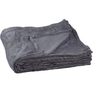 Knuffelfleece deken extra groot van polyester, fleece, wasbaar op 30 °C, h x d: 1 x 200 x 220 cm, grijs