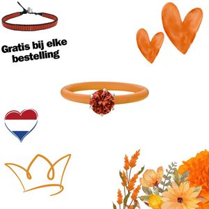 Colori 4 RNG00013 Siliconen Ring met Steen - Zirkonia 6 mm - One-Size - Oranje