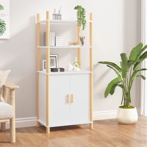 The Living Store Hoge Kast - Decoratieve en praktische toevoeging - Duurzaam hout - Stabiele poot - Voldoende opbergruimte - Wit - 60x40x141cm