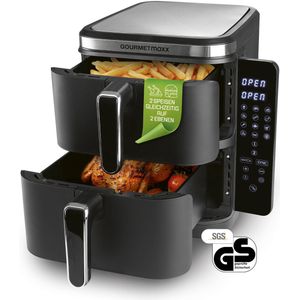 GOURMETmaxx FryUp Vertical Double Chamber Hot Air Fryer | vertical air fryer | folding touch display | 32% more space-saving | capacity 10L | hot air fryer 2 chambers