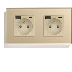SmartinHuis - Standaard - Tweevoudig stopcontact met USB A + C - Penaarde - Goud