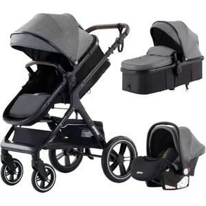Wise® Luxe Kinderwagen 3 In 1 - Draagbare Reizen Kinderwagen - Hoge Landschap Aluminium Frame Pasgeboren Baby Kinderwagen - Auto stoel.