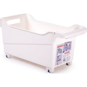 Plasticforte opberg Trolley Container - ivoor wit - op wieltjes - L38 x B18 x H18 cm - kunststof - opslag box/bak - 12 liter