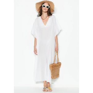 Wit Pareo Strandkleding -One size- Lange Pareo van 100% katoen - Strandjurk voor dames, bikini cover-up losse kaftan, strandponcho, lang, zomer, pareo, maxi-jurk, beachwear