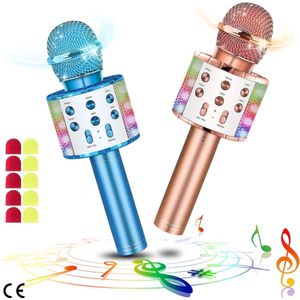 Duo Draadloze Bluetooth Karaoke Microfoon Set met LED Verlichting - Draagbare Handheld Zangmachine - Perfect voor Kinderen en Volwassenen (Inclusief 10 Wegwerp Microfoonhoezen)