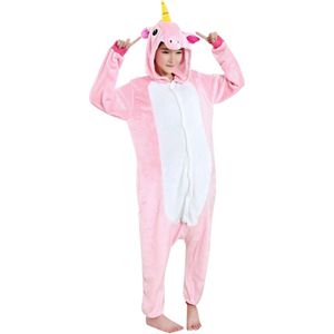 Eenhoorn Roze Onesie Pak Kostuum Outfit Huispak Jumpsuit Verkleedpak - Verkleedkleding - Halloween & Carnaval - SnugSquad - Kinderen & Volwassenen - Unisex - Maat L voor Lichaamslengte (168 - 175 cm)