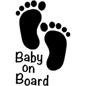 Baby on Board voetjes - autosticker - zwart - 11 x 17 cm