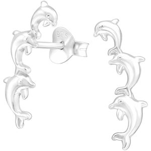 Joy|S - Zilveren dolfijn oorbellen - 6 x 16 mm - 3 dolfijnen - egaal zilver