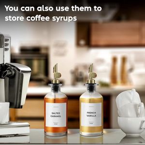 Olijfolie Dispenser Fles voor Keuken, Koffie Siroop Dispenser - Elegante & Stijlvolle Olijfolie Glas Koken Container, Cruet met Schenktuit - 2 stuks, Goud