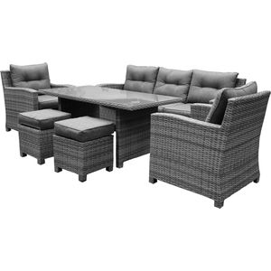 AVH-Collectie - New Castle - Loungeset - Grijs - Aluminium - 3-zitsbank, 2 Stoelen, Hoge Tafel, 2 Krukjes