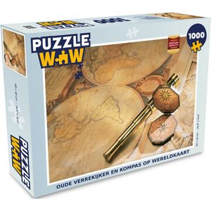 Puzzel Oude verrekijker en kompas op wereldkaart - Legpuzzel - Puzzel 1000 stukjes volwassenen