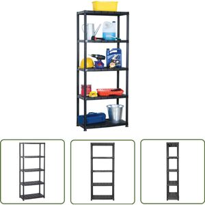 vidaXL Plastic Opbergkast - Zwarte Opbergkast - Opbergrek 5-laags 71x38x170 cm kunststof zwart - Industriele Opbergkast - Hoge Opbergkast - Slimme Opbergoplossing