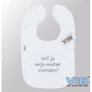 VIB® - Slabbetje Luxe velours - Wil je mijn Meter worden (Wit) - Babykleertjes - Baby cadeau