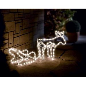 AG Kerstverlichting buiten en binnen - Rendier met Slee - 3D verlichte kerstfiguren - energiezuinig - LED lichten - kerst -spatwaterdicht - timer - wit warmlicht - Slangverlichting