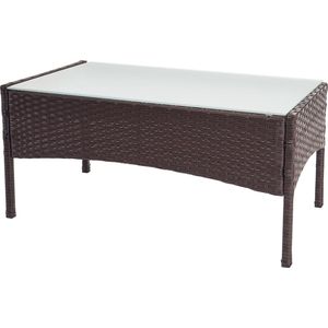 Poly-rattan tuintafel Halden, bijzettafel met glazen blad ~ bruin-gemarmerd