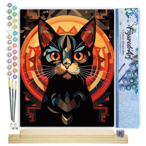 Figured'Art Schilderen op Nummer Volwassenen canvas Art Deco Zwarte Kat- Handwerk acrylverf Kit DIY Compleet - 40x50cm met DIY houten lijst