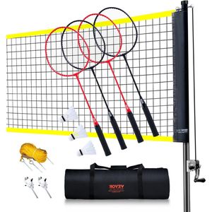 Badmintonnetset voor buiten - volwassenen kinderen - draagbare badmintonuitrusting - 4 ijzeren rackets - 3 nylon shuttles Badmintonnet