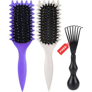 Guardian Beauty Curl Defining Brush voor Krullend Haar – Stylingborstel voor Mannen & Vrouwen, Vermindert Trekken, Definieert Krullen & Verbetert Definitie – 1+1 Gratis, Inclusief Gratis Haarborstelreiniger (Violet & Wit)