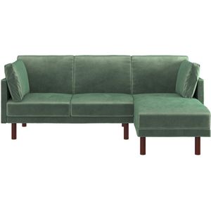 Clair | Slaapbank 3-zits met chaise longue in fluweel blauwgroen