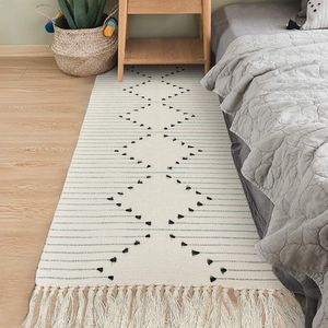 Katoenen tapijt, bedrukte moderne handgeweven tapijten, lopers met kwastjes, wasbare tapijten voor slaapkamer, woonkamer, keuken, wit, 60 x 130 cm